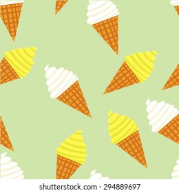 Seamless vector ice cream pattern. Desert elements background. Ice cream cone