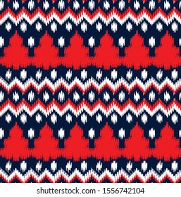seamless vector ikat pattern with christmas print