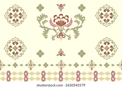 Padrão de ikat vetor sem costura de ornamento vintage floral para design romântico primavera ideal para eles de pano, convites de casamento e cartões de saudação