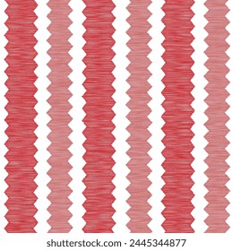 Seamless vector Ikat white red background fabric pattern stripe zig zag unbalance stripe patterns cute vertical red pastel color stripes size grid for valentine day love fabric pattern.