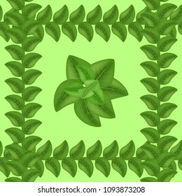 Seamless vector illustration of 3D plant geometric pattern, green leaf ornament on light background.