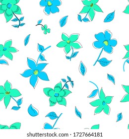 Seamless vector illustration with abstract blue flowers. Ditsy print. Elegant template for fashion prints. Delicate floral pattern on a white background. More flowers patterns in my collections. 
