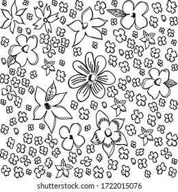 Seamless vector illustration with abstract flowers. Silhouette with black flowers on a white background. Textile, print pattern. More flowers patterns in my collections. 