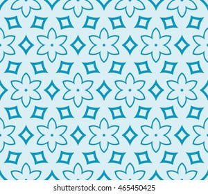 Seamless vector illustration with abstract flowers derived from the transformation of the circles. For the design, printing, greeting cards. Blue.