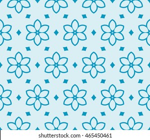 Seamless vector illustration with abstract flowers derived from the transformation of the circles. For the design, printing, greeting cards. Blue.