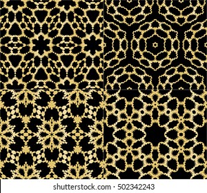 Seamless vector illustration of abstract flowers. gold gradient color. Ethnic arabic indian ornament. For wallpaper, brochure, web page background. set of 4 pattern