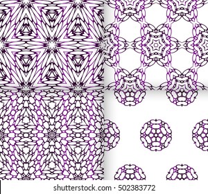 Seamless vector illustration of abstract flowers. purple gradient color. Ethnic arabic indian ornament. For wallpaper, brochure, web page background. set of 4 pattern