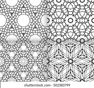 Seamless vector illustration of abstract flowers. Ethnic arabic indian ornament. For wallpaper, brochure, web page background. set of 4 pattern