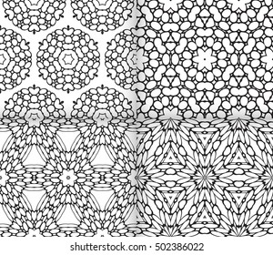 Seamless vector illustration of abstract flowers. Ethnic arabic indian ornament. For wallpaper, brochure, web page background. set of 4 pattern