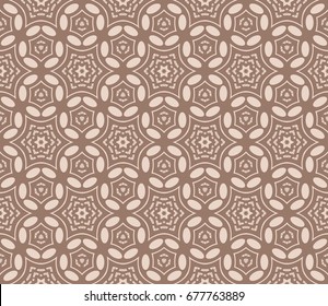 Seamless vector illustration with abstract flowers derived from the transformation of geometric shape. For the design, printing, greeting cards. Skin color tone.