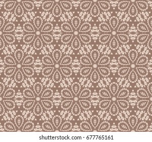 Seamless vector illustration with abstract flowers derived from the transformation of geometric shape. For the design, printing, greeting cards. Skin color tone.