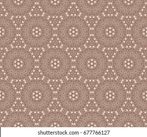 Seamless vector illustration with abstract flowers derived from the transformation of geometric shape. For the design, printing, greeting cards. Skin color tone.