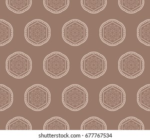 Seamless vector illustration with abstract flowers derived from the transformation of geometric shape. For the design, printing, greeting cards. Skin color tone.