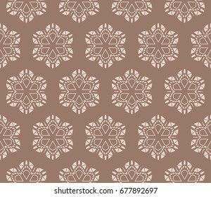 Seamless vector illustration with abstract flowers derived from the transformation of geometric shape. For the design, printing, greeting cards. Skin color tone.