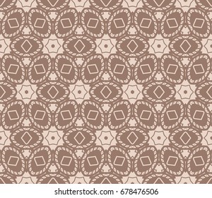 Seamless vector illustration with abstract flowers derived from the transformation of geometric shape. For the design, printing, greeting cards. Skin color tone.