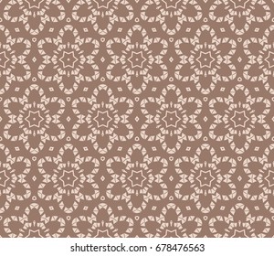 Seamless vector illustration with abstract flowers derived from the transformation of geometric shape. For the design, printing, greeting cards. Skin color tone.