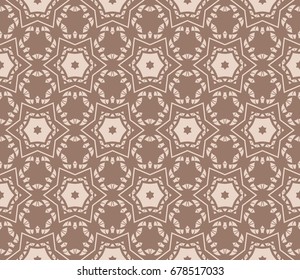 Seamless vector illustration with abstract flowers derived from the transformation of geometric shape. For the design, printing, greeting cards. Skin color tone.