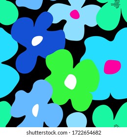 Seamless vector illustration with abstract green and blue flowers. Elegant template for fashion prints. Creative floral pattern on a dark background. More flowers patterns in my collections. 