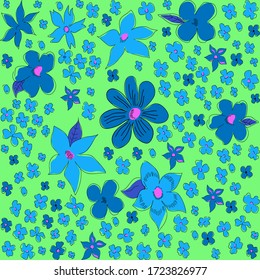 Ilustración vectorial transparente con flores verdes abstractas. Impresión Ditsy. Elegante plantilla para impresiones de moda. Delicado patrón floral sobre un fondo verde. Más patrones de flores en mis colecciones. 