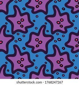 Seamless vector illustration of abstract micro organism shape on clear navy blue background, pattern for making printing paper work or textile artwork, for summer and sea or ocean related artwork