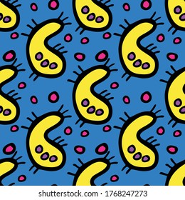 Seamless vector illustration of abstract micro organism shape on clear navy blue background, pattern for making printing paper work or textile artwork, for summer and sea or ocean related artwork