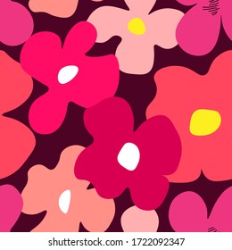 Seamless vector illustration with abstract red and pink flowers. Elegant template for fashion prints. Creative floral pattern on a dark background. More flowers patterns in my collections. 