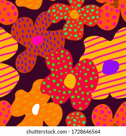 Seamless vector illustration with abstract red and orange flowers. Elegant template for fashion prints. Creative floral pattern on a dark background. More flowers patterns in my collections. 