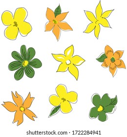 Seamless vector illustration with abstract yellow, green and orange flowers. Elegant template for fashion prints. Delicate floral pattern on a white background.More flowers patterns in my collections.