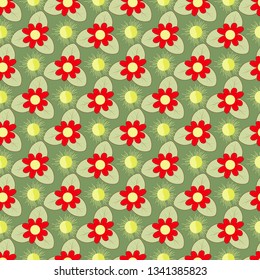 seamless vector illustration background with abstract sun and decorative flowers