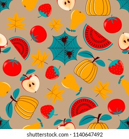 seamless vector illustration background with autumn symbols
