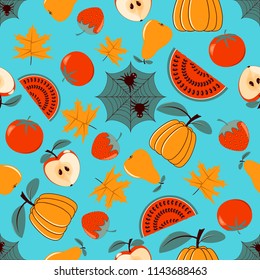 seamless vector illustration background with autumn symbols
