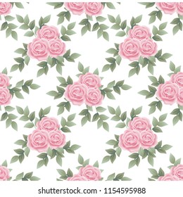 Seamless Vector illustration background flower bouquets of roses on a white background