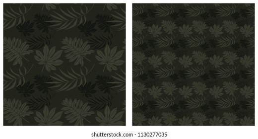 Seamless vector illustration background with tropical leaves pattern.