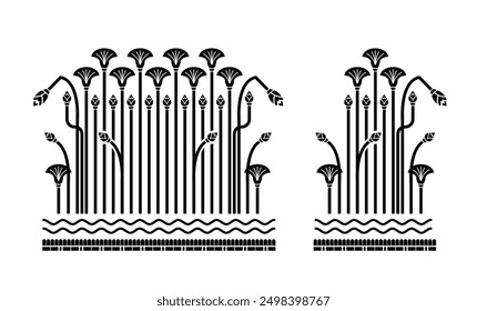 Seamless vector illustration based on the Egyptian national ornament with lotus flower in a linear style.