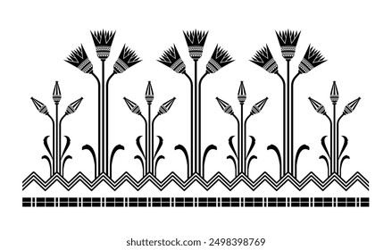 Seamless vector illustration based on the Egyptian national ornament with lotus flower in a linear style.