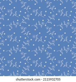 Ilustración vectorial sin fisuras del hermoso fondo azul con flores para papeles pintados
