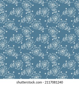 Ilustración vectorial sin fisuras del hermoso fondo azul con flores para papeles pintados