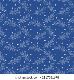 A seamless vector illustration of the beautiful blue background with leaves for wallpapers