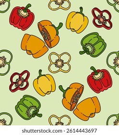 Seamless Vector Illustration of Bell pepper slices for healthy flavors and delicious. Can Be Used as Background, Banner, Print, Textile, Fashion, and Food Packaging Design