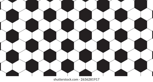 Seamless vector illustration of black and white soccer ball pattern background.