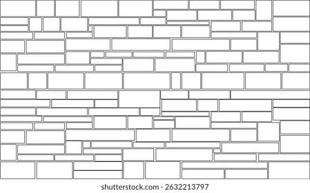 Seamless vector illustration of a block-style brick wall with a hand-drawn effect. Great for backgrounds, architecture-themed designs, and creative layouts. The simple and clean outline style makes it