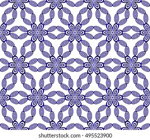 Seamless vector illustration in blue gradient with the image of abstract flowers.