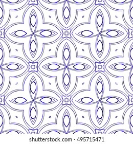 Seamless vector illustration in blue gradient with the image of abstract flowers.