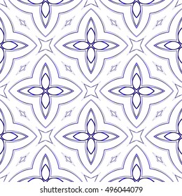 Seamless vector illustration in blue gradient with the image of abstract flowers.