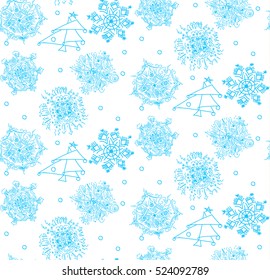 Seamless vector illustration of blue snowflakes on a white background