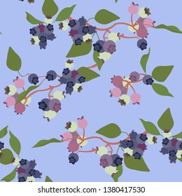 Seamless vector illustration with blueberries on a blue background. For decorating textiles, packaging and wallpaper.