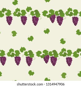 Seamless vector illustration with branches of grapes on a beige background. For decorating textiles, packaging, web design.