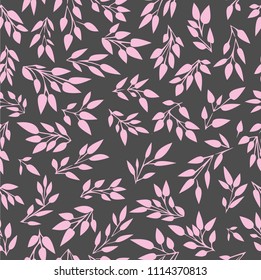 Seamless, vector illustration of branches on a dark background. 
Pink branches on a gray background. Continuous vector. Stock image.