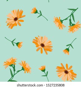 Seamless vector illustration with bright gerberas. For textile decoration, packaging, web design.