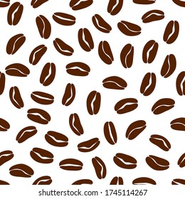 Seamless vector illustration of a brown coffee bean on a white background